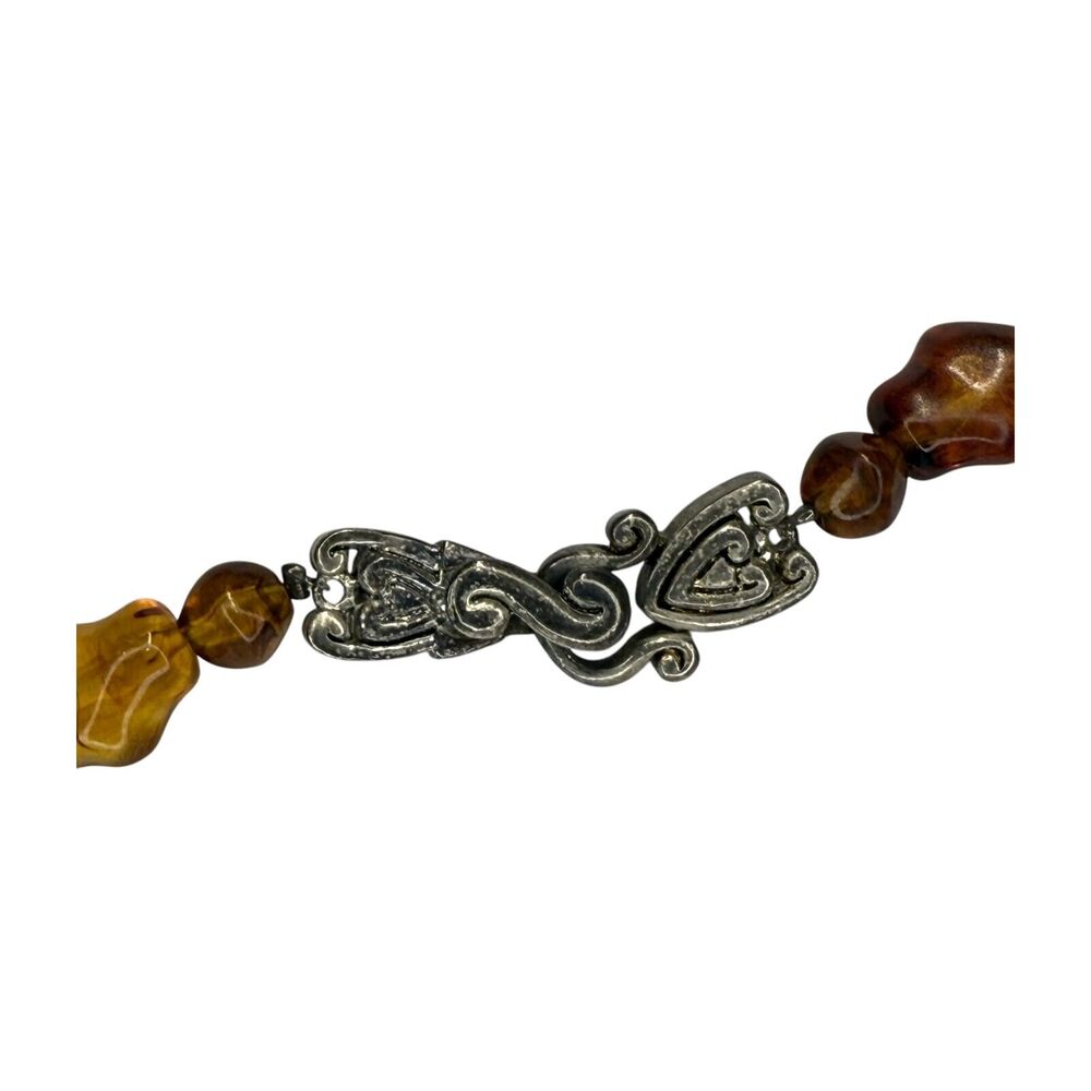 Vintage Beaded Necklace Faux Amber & Red Stones Chunky Boho Statement Jewelry - Picture 3 of 6